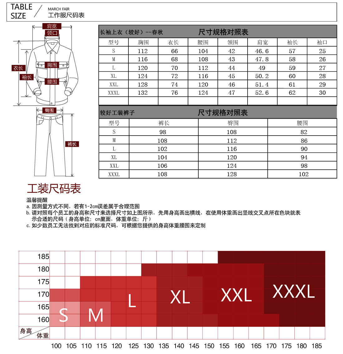 工装服尺码